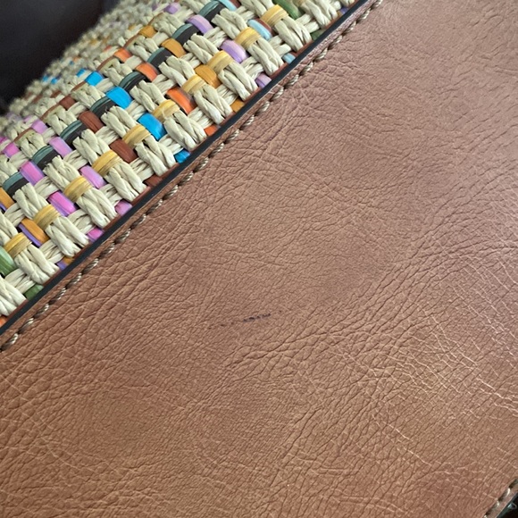 Fossil Handbag with Wooden Top Handle Straw/Plaid pattern - Picture 10 of 17